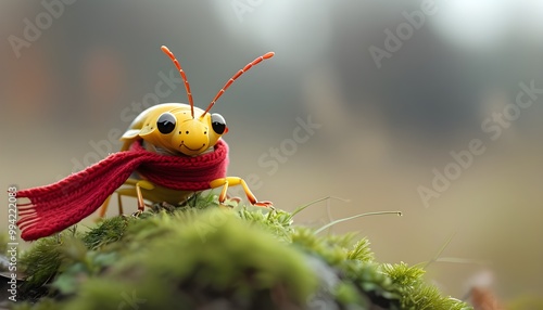 Charming yellow worm adorned with a playful red scarf photo