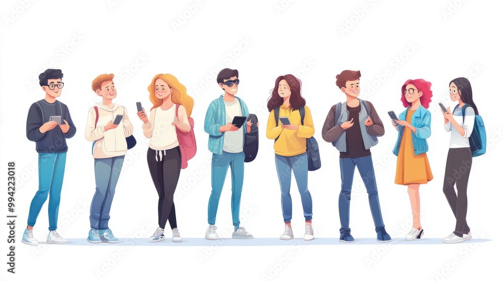 Obraz premium Social media concept illustrations. Set of people vector illustrations in various activities of social network, digital marketing, online communication, internet services