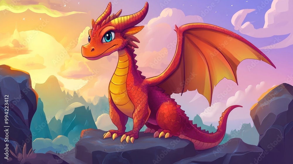 Obraz premium Fantasy Dragon Character Cartoon Illustration