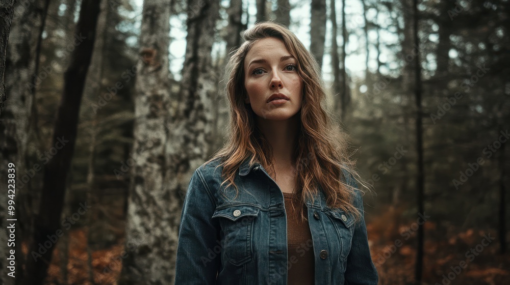 Surreal portrait of standing woman in the woods Surreal portrait of standing woman in the woods