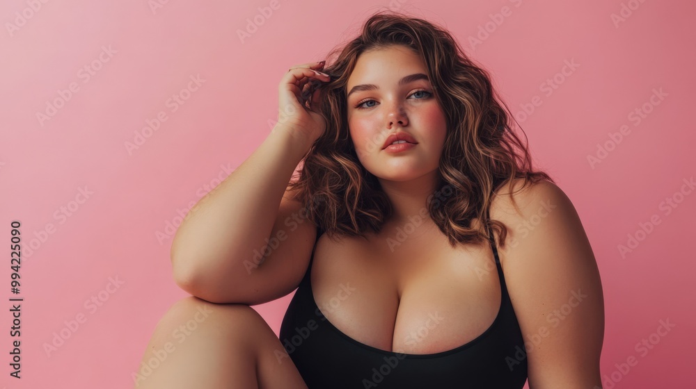 Self-Assured Plus-Size Woman in Bikini Top Portrait Self-Assured Plus-Size Woman in Bikini Top Portrait