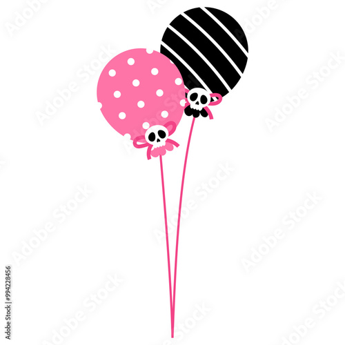 black and pink balloon witch skull decoration for halloween party illustration