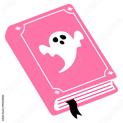 pink halloween book with white ghost sign on the cover illustration