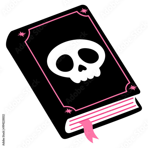 black halloween book with skull sign on the cover illustration