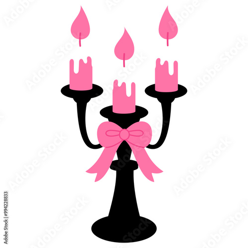 group of candle and black candlestick with black bow illustration