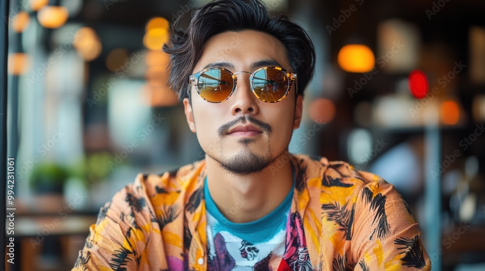 Trendy Casual Portrait of Asian Man in Sunglasses Trendy Casual Portrait of Asian Man in Sunglasses