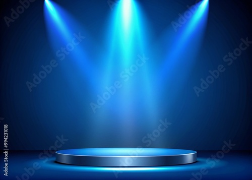 Blue Background with Spotlight for Product Presentation – Abstract Dark Blue Gradient Stage Backdrop and Studio Room Image for Professional Displays and Digital Showcases