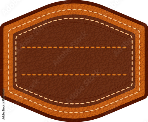 Leather label with grungy texture and seam. Brown lag element or sign, isolated for cloth design