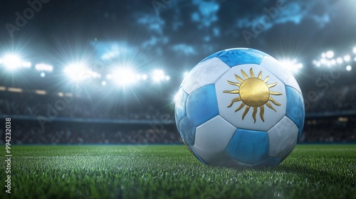 Soccer ball with the flag of Argentina. World Cup. Football in Argentina. Argentina national team. Football field. photo