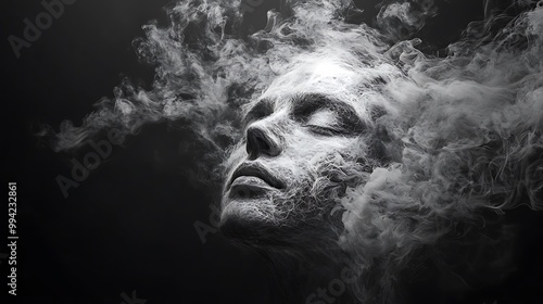 Black and white portrait of a man with smoke escaping image