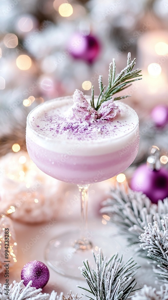 A photo of a glass of wine with Christmas decorations and lights surrounding it A photo of a glass of wine with Christmas decorations and lights surrounding it