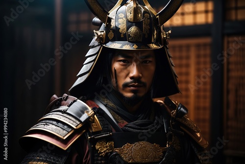 Samurai knight characters head dark background