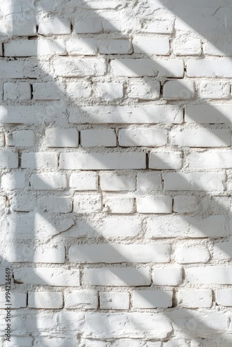 Minimalistic white brick wall with shadows from natural light, background, clean and modern design