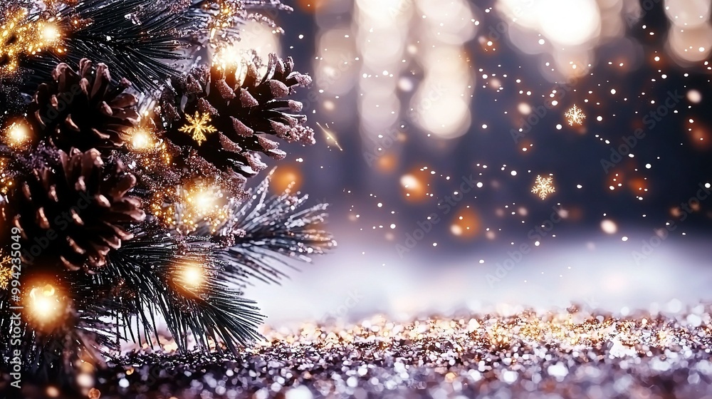 A sharp image of a pine tree heavily coated in snowflakes against a fuzzy background A sharp image of a pine tree heavily coated in snowflakes against a fuzzy background