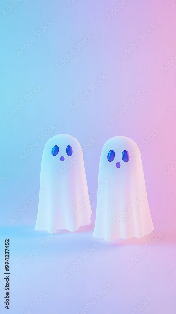 Glowing ghosts in eerie lighting, halloween background Glowing ghosts in eerie lighting, halloween background