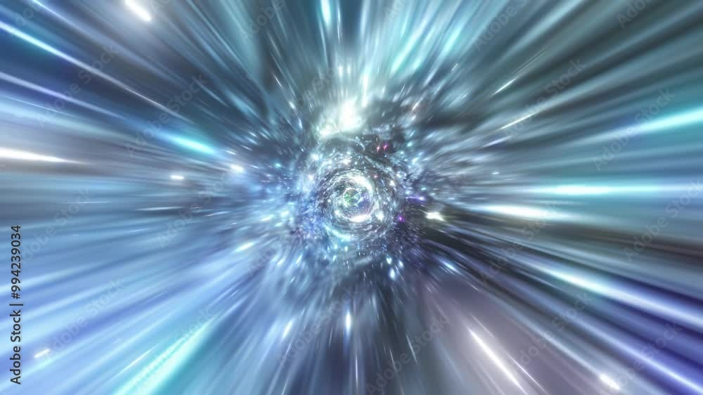 Hyperspace travel, through the vast universe at the speed of light. Scientific exploration of the outer reaches of space through a mesmerizing hyperspace tunnel of light and color. 4K loop