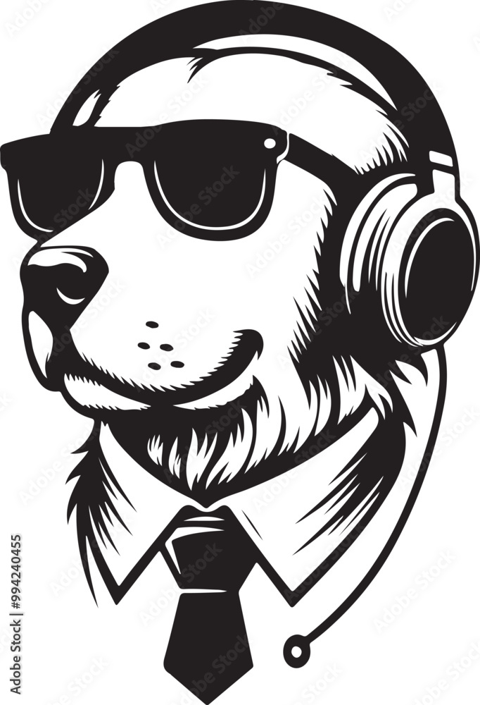 Fototapeta premium A Cute Dog Listening to Music with Headphones silhouette vector