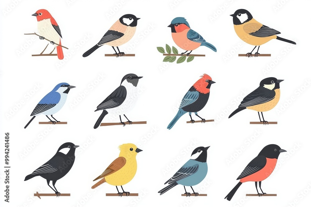 Fototapeta premium Bird icon set in flat design. Exotic bird set in flat design. Modern illustration of birds.