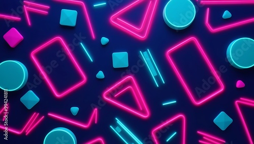 Blue neon background with pink teal elements. Generative Ai.