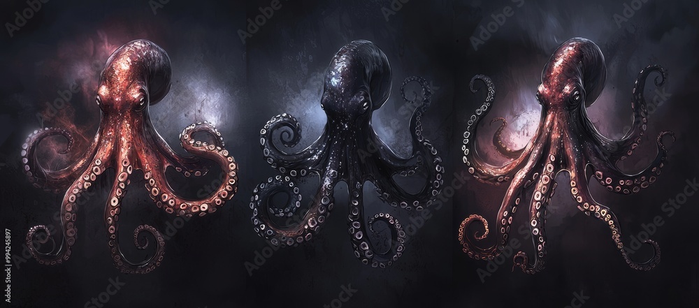 Angry multicolored octopus with tentacles. Stock. Angry multicolored octopus with tentacles. Stock.