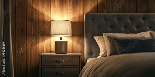 Elegant Hotel Room with a Dark Wood Paneled Wall