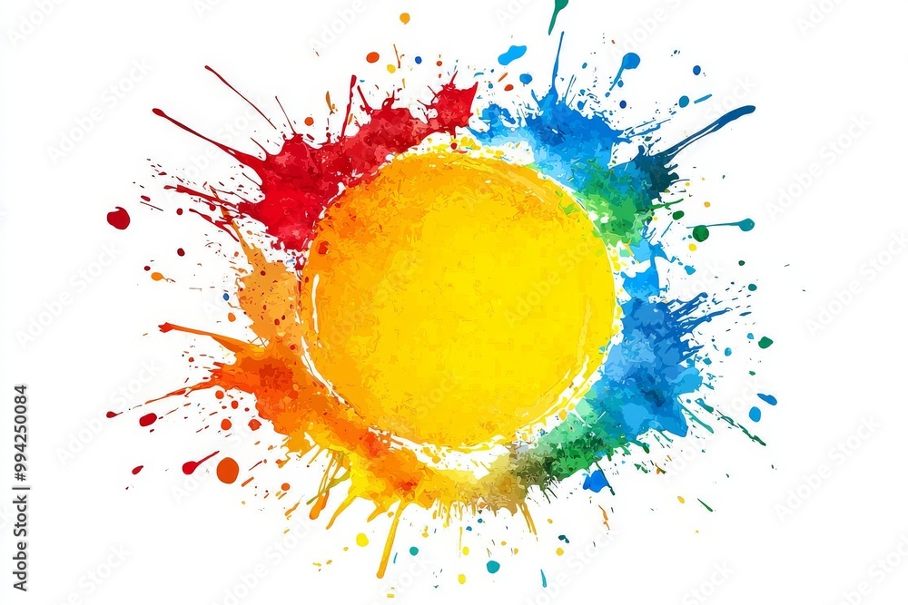 Circle liquid motion explosion. Wave design with colorful paint drops on white. Circle liquid motion explosion. Wave design with colorful paint drops on white.