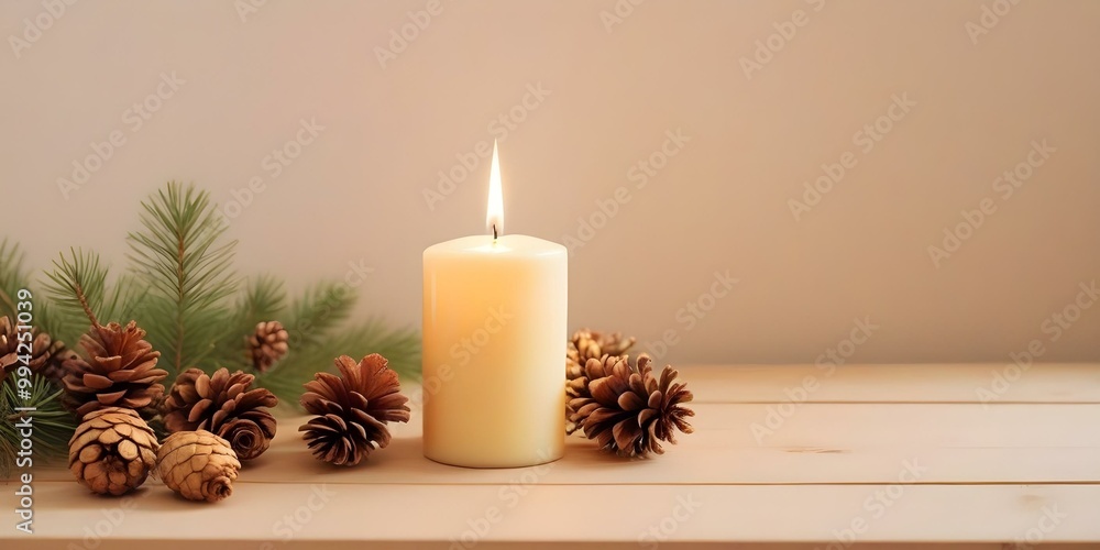 Christmas still life with candle and decorations. AI generated Christmas still life with candle and decorations. AI generated