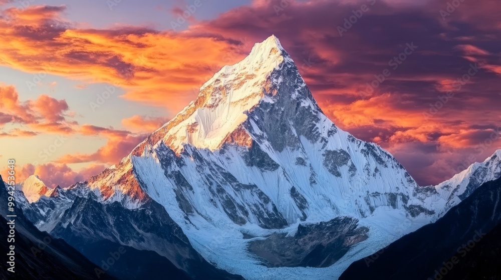 Evening view of Ama Dablam with beautiful clouds on the way to Everest Base Camp - Nepal Evening view of Ama Dablam with beautiful clouds on the way to Everest Base Camp - Nepal
