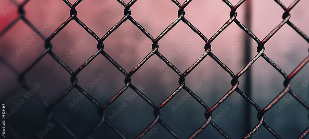 Close-up of a chain-link fence with a foggy background Close-up of a chain-link fence with a foggy background