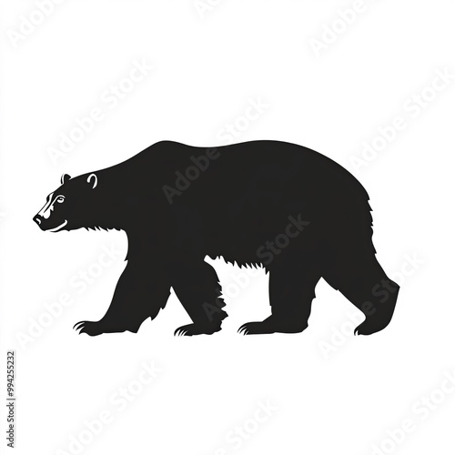 Polar Bear Silhouette, Illustration Isolated On White Background