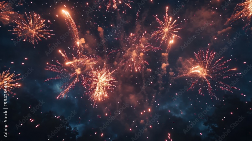 fireworks bursting in the night sky with a dark, clear background, leaving space at the bottom for countdown text or logos fireworks bursting in the night sky with a dark, clear background, leaving space at the bottom for countdown text or logos