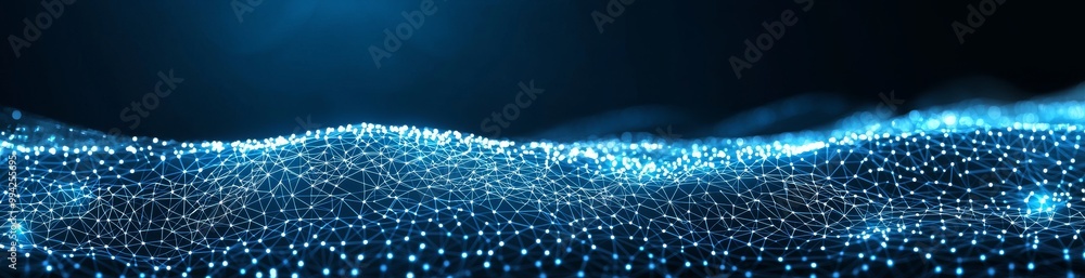 Obraz premium Abstract geometric background and lines connecting dots. Global network connection and plexus background. Digital technology with text space.