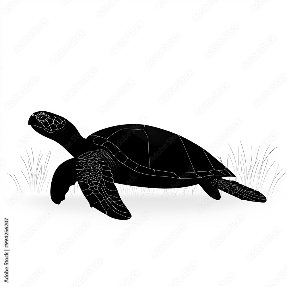 Fototapeta premium Sea Turtle Silhouette, Illustration Isolated On White Background