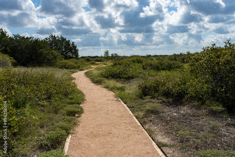 Trail into the wildlife reserve at Shin Oak observation deck in the Balcones Canyonlands National wildlife reserve near Austin Texas Trail into the wildlife reserve at Shin Oak observation deck in the Balcones Canyonlands National wildlife reserve near Austin Texas