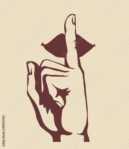 The finger shows quietly. Vector drawing