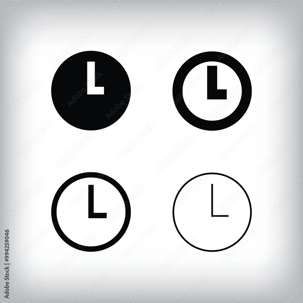 Simple clock icon set. 4 Different thickness and time icon designs. planning and event icon. Simple clock icon set. 4 Different thickness and time icon designs. planning and event icon.
