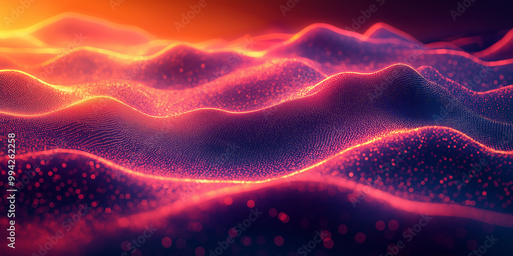 A colorful, abstract image of a mountain range with a pink and blue hue A colorful, abstract image of a mountain range with a pink and blue hue