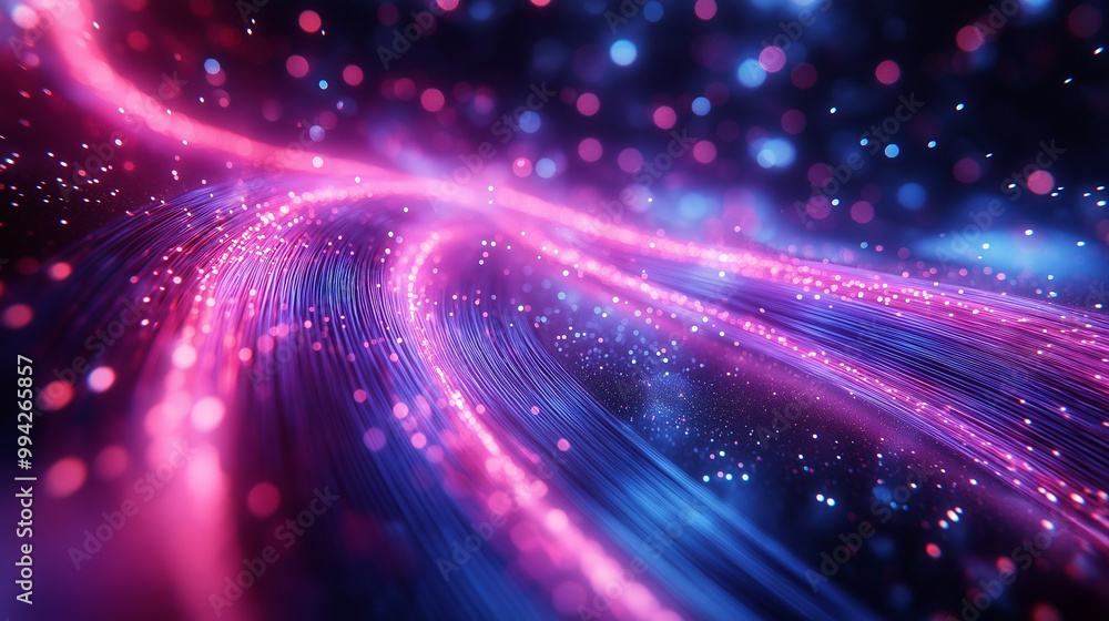 A colorful, swirling line of light with a blue and pink hue