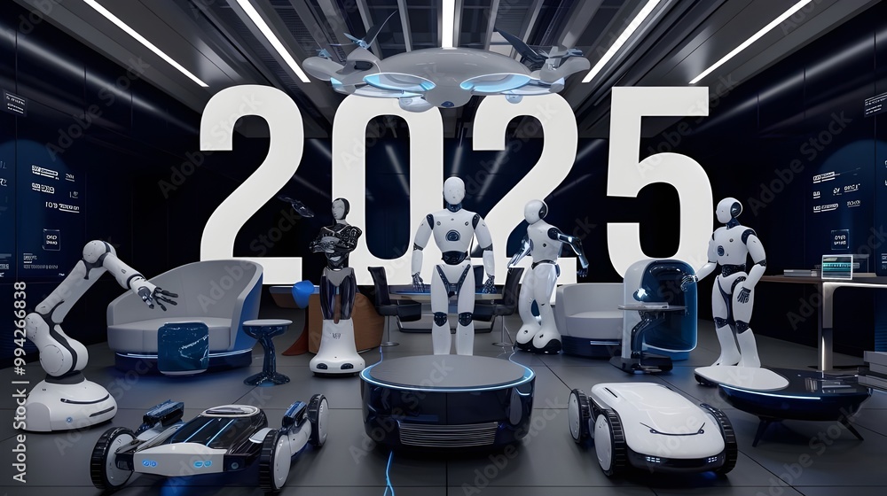 First Tech 2025 Robotics ภาพประกอบสต็อก 2025, a futuristic vision of innovation and AI ...