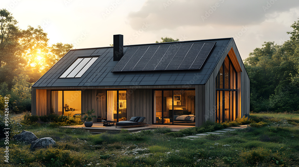 A Modern House with Solar Panels on the Roof Surrounded by Nature
A Modern House with Solar Panels on the Roof Surrounded by Nature