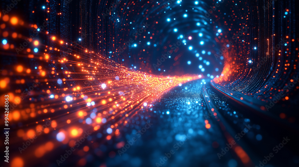 Fototapeta premium A tunnel with a blue and orange light show