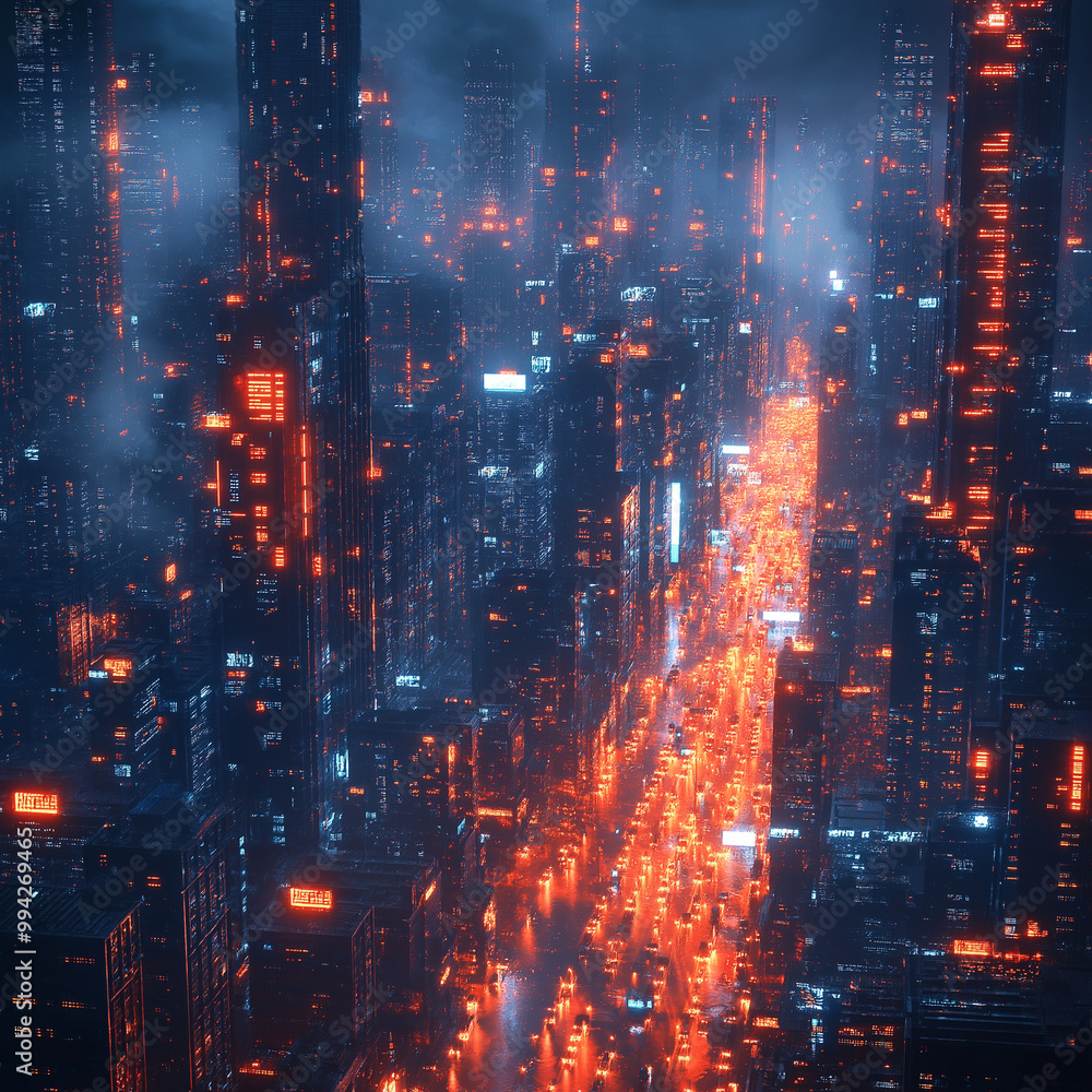 A cityscape with orange lights and a dark sky A cityscape with orange lights and a dark sky