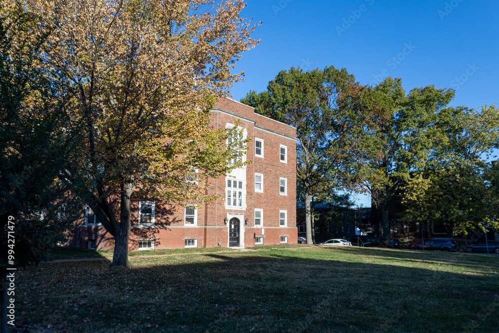 Apartment buildings in fall in DeMun St. Louis Missouri Midwest USA Apartment buildings in fall in DeMun St. Louis Missouri Midwest USA
