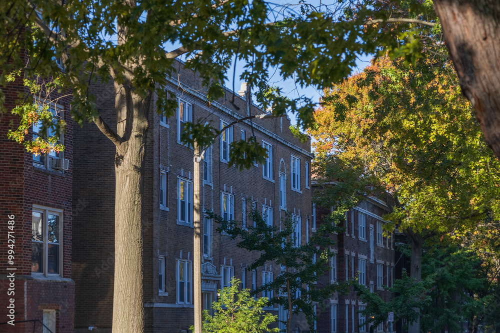 Fototapeta premium Apartment buildings in fall in DeMun St. Louis Missouri Midwest USA