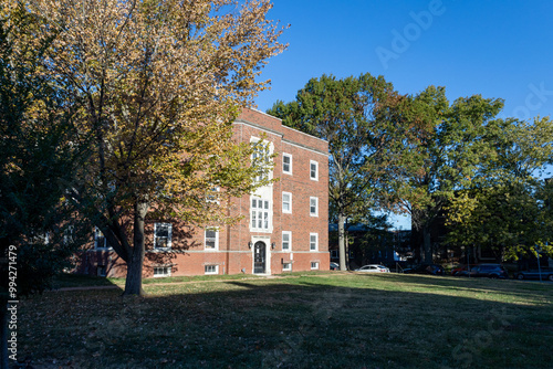 Apartment buildings in fall in DeMun St. Louis Missouri Midwest USA