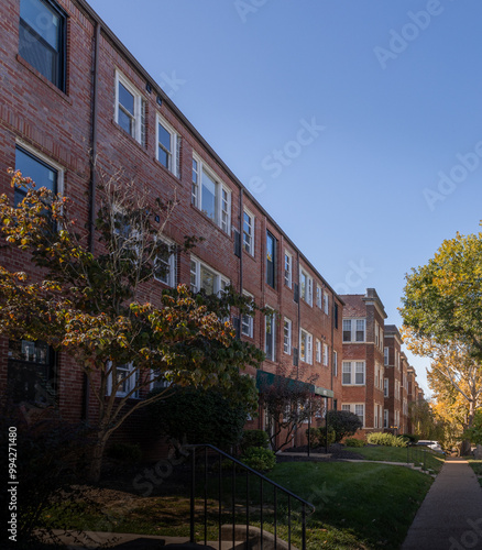 Apartment buildings in fall in DeMun St. Louis Missouri Midwest USA