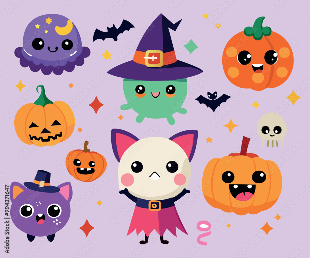 halloween collection with kawaii ghosts and pumpkins halloween collection with kawaii ghosts and pumpkins