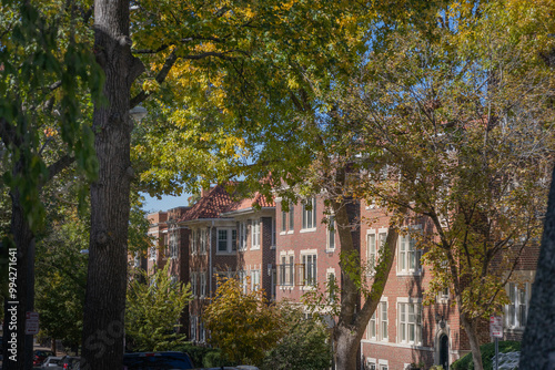 Apartment buildings in fall in DeMun St. Louis Missouri Midwest USA