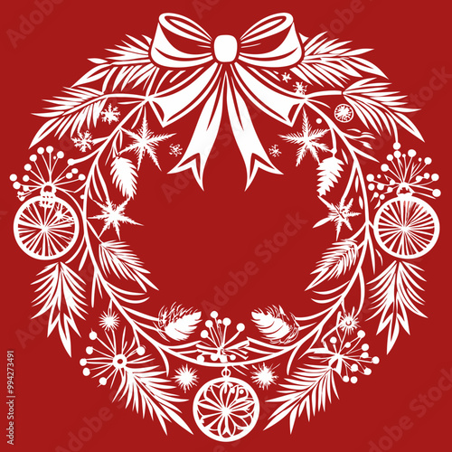 Elegant Christmas garland with festive decorations symbolizing holiday cheer against white background