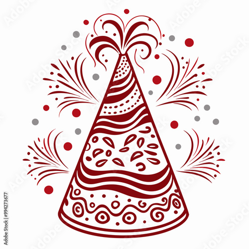 Festive party hat with exuberant mood representing New Year's celebration against red background